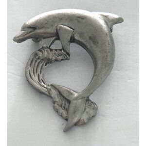 Pewter Dolphin Waves Ocean Pin Seascape Brooch Lindsay Claire Designs 90's